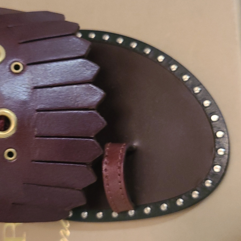 BURBERRY KILTIE FRINGE LEATHER SANDALS - Picture 10 of 16